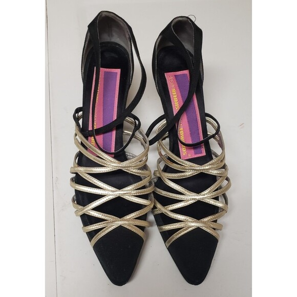 Susan Bennis Crisscross Pointed Toe  Black & Champagne Size 7 PO-F Made in Italy - Picture 1 of 11